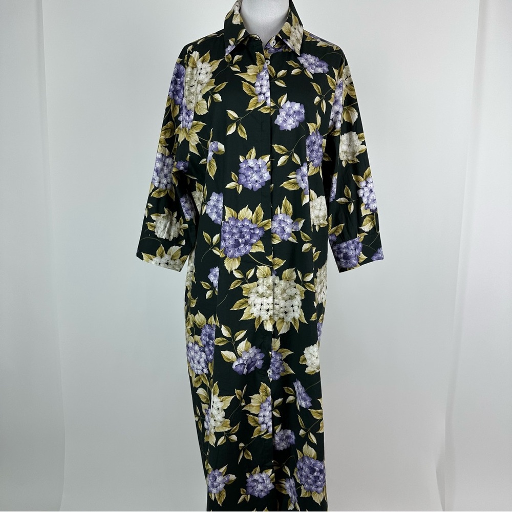 PERLAVERA Nico Floral Button Down Maxi Dress 3/4 Sleeve Size XXL
